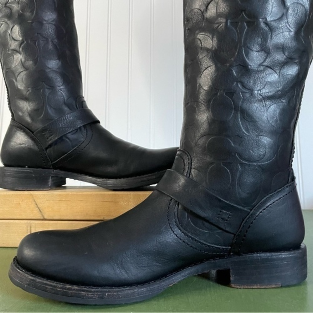 Frye x Coach Collab Knee Boots w Low Key Monogram/Logos - Picture 6 of 15